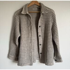 MOD-O-DOC Waffle Knit Shacket Button Up Taupe Cotton Size 2 Vtg 90s Cozy Boho